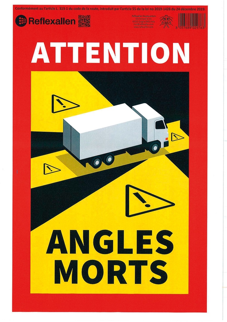 Signalisation materialisant les angles morts - Camion