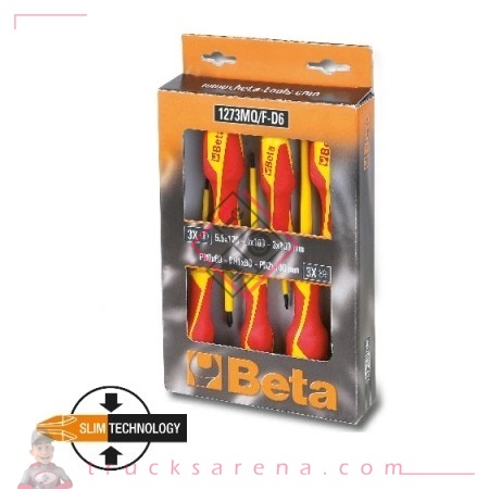 Jeu de 6 tournevis cruciformes et plats isolés SLIM 1273MQ/F-D6 - BETA TOOLS