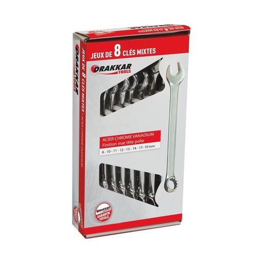 [SOD 13908] Clés mixtes à têtes polies, 8 à 19 mm, lot de 8 - SODISE