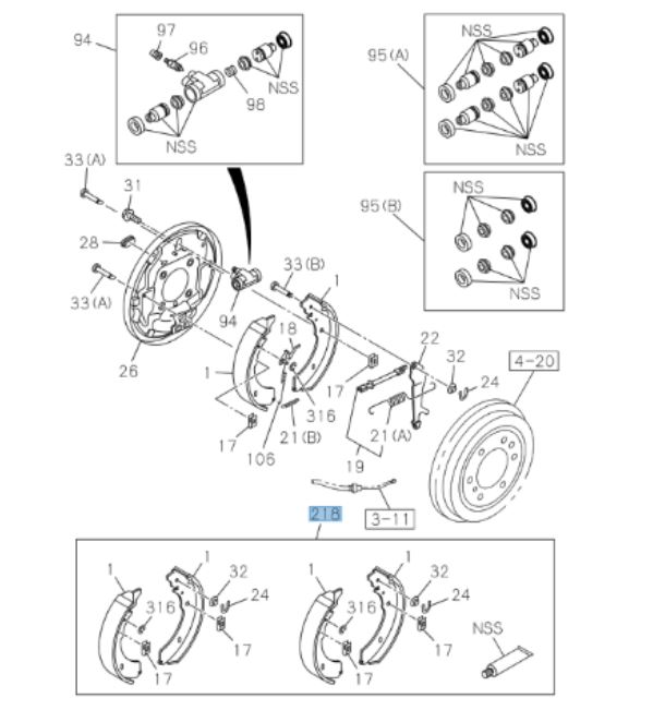 Jeu de mâchoire frein arrière - ISUZU