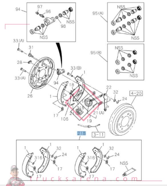 Jeu de mâchoire, frein arrière - ISUZU
