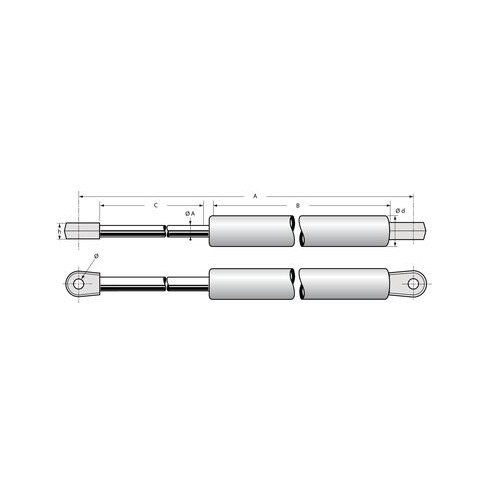 Vérin à gaz 600 Nm à embouts vissés 290 mm - POMMIER