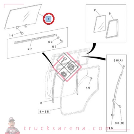 Vitre de porte arrière droit - ISUZU PARTS