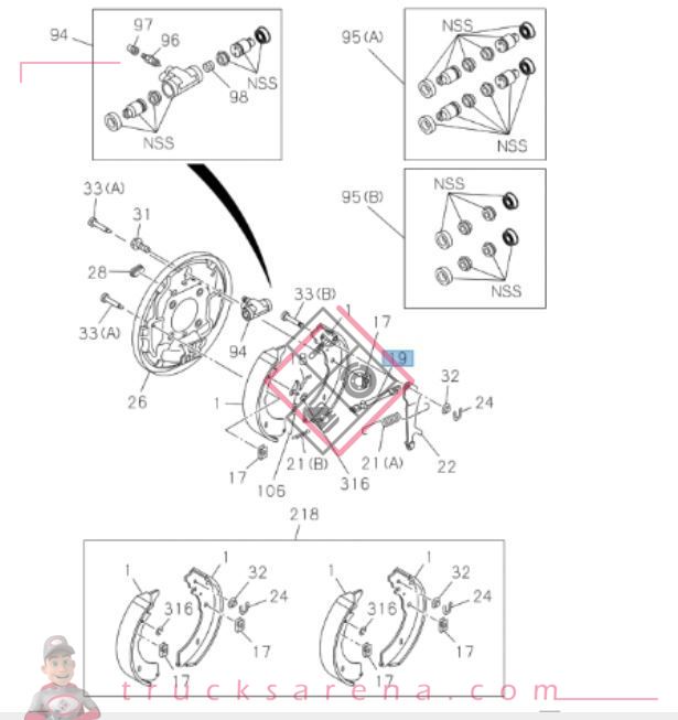 Rear brake shoe adjustment - ISUZU PARTS