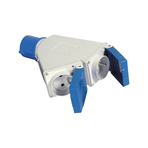 [SOD 03267] Adaptateur fiche mâle CE17, 2 prises femelles 2P+T - SODISE