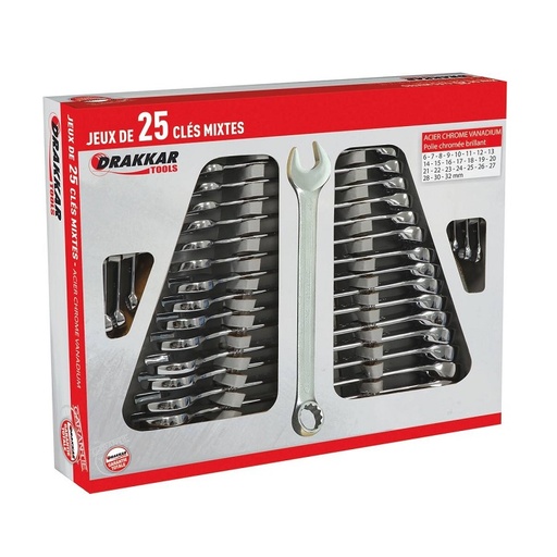 [SOD 13916] Combination wrenches with polished heads, 6 to 32 mm, set of 25 - SODISE