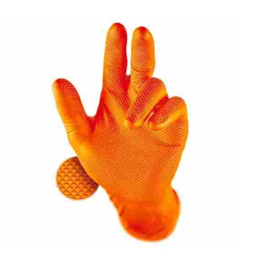 [GLO Q317ZLA] Textured orange nitrile gloves, L-size, box of 50 - GLOBAL HYGIENE