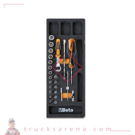 [BET 024500091] Composition douilles 1/4' plateau mousse 25 pièces M91 - BETA TOOLS